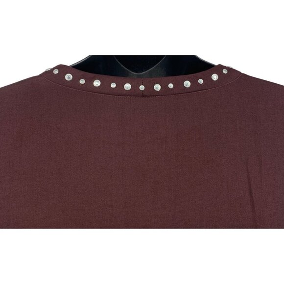 Vince Camuto Stud V-Neck Tunic Blouse Large Burgundy Beaded Long Sleeve NWT New - Picture 5 of 9